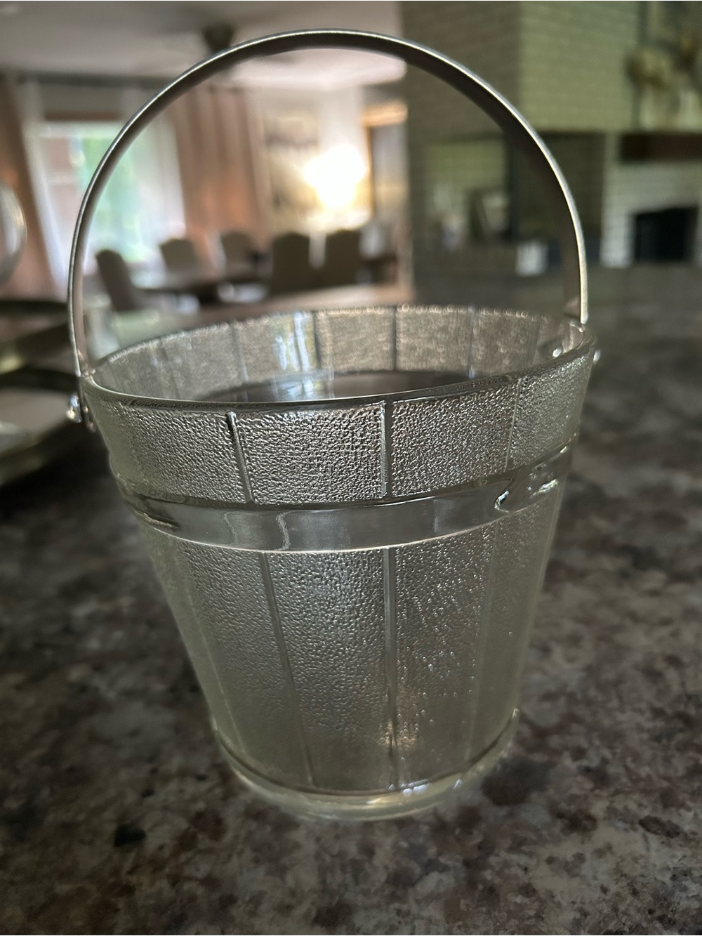 VTG Frosted Glass Mini Bucket with Metal Handle Anchor Hocking